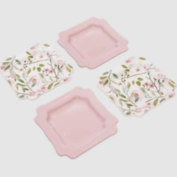 Sweet Laurel Stoneware Dessert Appetizer Plates Set Floral & Light Pink - Picture 7 of 8